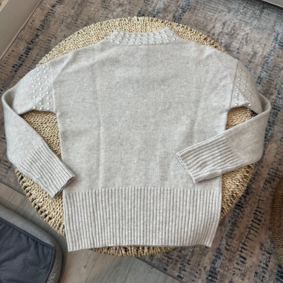 Autumn Cashmere women's light gray mock neck sweater with silver grommets, XS - Picture 6 of 9